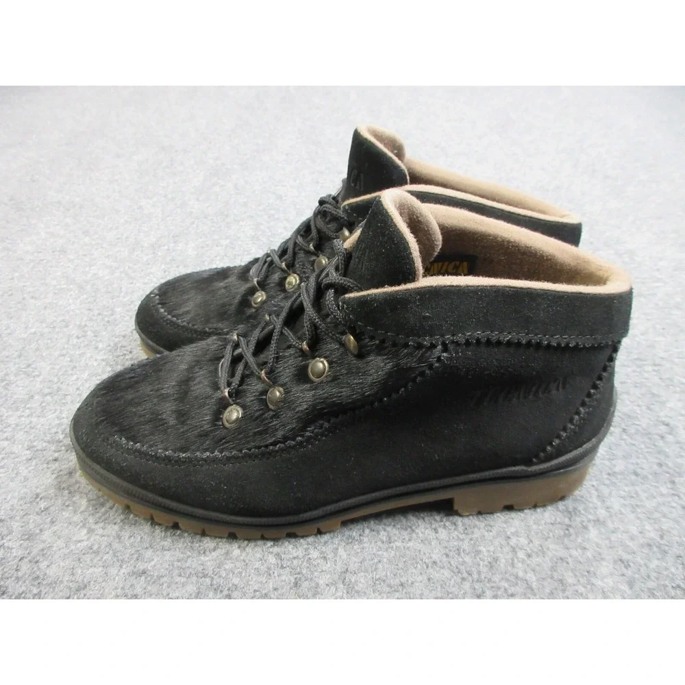 Tecnica Goat Hair Boots Womens Size 9 Black Lace Up Shoes Ankle Booties‎ EU39